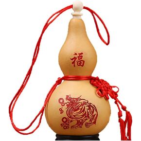 Natural Gourd Ornament Chinese Style Gourd Crafts Dried Gourd Feng Shui Hanging Amulet Bring Wealth and Luck Home Office Desktop Decor Photography Props with Tassel