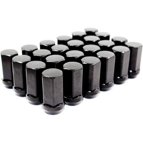 Set of 24 Veritek 14x1.5mm 1.75 Inch 45mm Overall Length 7/8 22mm Hex Black Acorn Lug Nuts for Aftermarket Custom SUV Truck Wheels