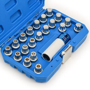 21pcs Anti-Theft Wheel Lock Lug Nut Remover Tool Kit Compatible with BMW/for Mini Series, Automotive Wheel Nuts Screw Removal Key Socket Set with 1/2" Square Drive Adapter