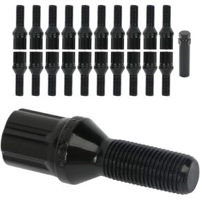 ECCPP 12x1.25 20 Pieces Black Wheel Lug Shank Length 28mm with 1 Key fits for Fiat 500X for Cherokee for Renegade