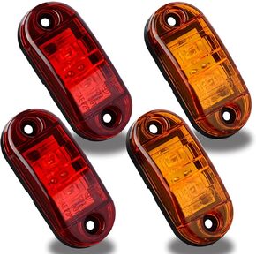 4 قطع 2 كهرماني + 2 مصباح مقطورات أحمر بيضاوي LED، مصباح LED صغير للعلامة الجانبية، مصابيح عالمية 12-24 فولت لتعريف الإشارة، لسيارة شاحنة قارب حافلة SUV Vans دراجة نارية شاحنة in Kuwait