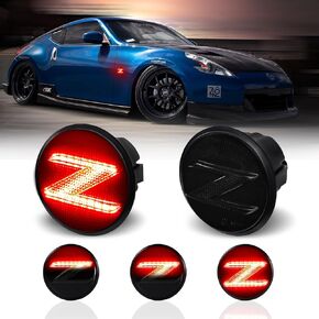 LED Sequential White Side Marker Lights for Nissan 370z Z34 2009-2020, 350z Z33 2003-2009 Turn Signal Lamps 26160-1EK0A 26165-1EK0A, Smoked Len 2pcs