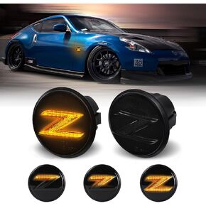 LED Sequential White Side Marker Lights for Nissan 370z Z34 2009-2020, 350z Z33 2003-2009 Turn Signal Lamps 26160-1EK0A 26165-1EK0A, Smoked Len 2pcs