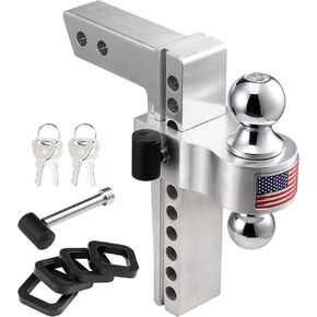 CZC AUTO قابل للتعديل مقطورة وصلة ربط الكرة جبل عرقوب الألومنيوم، 10 بوصة قطرة / ارتفاع، يناسب جهاز استقبال 2 بوصة، 2 ''و 2-5/16'' كومبو كرات سحب الفولاذ المقاوم للصدأ مع دبابيس وأقفال مزدوجة من الفولاذ المقاوم للصدأ in Kuwait