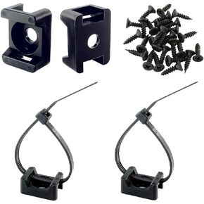 HS Durable Saddle Type Zip Tie Mounts Base with Screw Hole,Set Strong 6 Inch Nylon Cable Ties and Screws Each 100 PCS,Wire Clips Anchor Management Fastener for Baseborad,Wall or Desk,Black