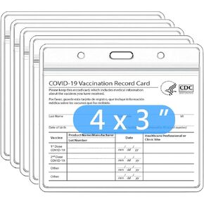 5 Pack CDC Vaccination Card Holder Immunization Record Vaccine Card Protector 3x4 Sleeve Covid Shot Card Protector Cover Clear Vinyl Plastic Sleeve with Waterproof Resealable Zip