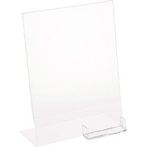 Dazzling Displays Clear Slanted Sign Holder Picture Frame 8.5 x 11 with Attached Business Card Holder Premium Acrylic Sign Holder for Office, Retail 1