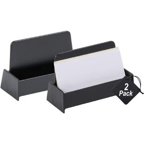 1InTheOffice Business Card Holder Desk , Black Plastic Desk card holder, Desktop Name Card Organizer, Desktop Card Display, 2 Pack