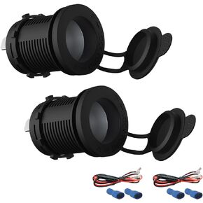 استبدال قابس ولاعة السجائر العالمي مع LED أزرق للسيارة البحرية والدراجات النارية ATV RV 12 فولت/24 فولت مقبس ولاعة السجائر مقاوم للماء حزمة من 2