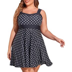 Smismivo Plus Size Swimsuit for Women Tummy Control One Piece Bathing Suit Vintage Retro Swimdress Slimming Modest Swimwear