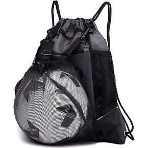 KAEGREEL Drawstring Soccer Bag for Boys, Foldable Basketball Backpack Gym Bag Sackpack Sports Sack with Detachable Ball Mesh Bag for Volleyball Baseball Yoga, Grey in Kuwait