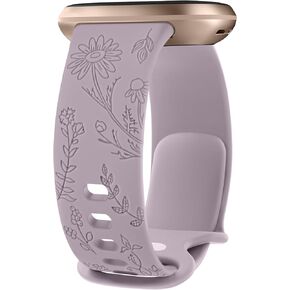 Vancle Silicone Floral Engraved Band Compatible with Fitbit Versa 4 Bands/Fitbit Versa 3 Bands Women Men, Soft Silicone Replacement Strap for Fitbit Sense 2 / Versa 4 Smart Watch