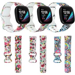 honecumi Bands Replacement for Fitbit Versa 3 Strap/Fitbit Versa 4 Band/Fitbit Sense Bands/Fitbit Sense 2 Band Women Accessories- Versa 3 Silicone Colorful Pattern Strap Sport Band Small Large