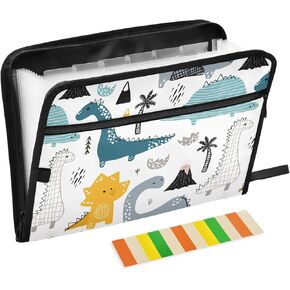 Adorable Dinosaurs Expanding File Folder 13 Pockets Colorful Dino Expandable Filing Folders Accordion Document Files Organizer for A4 Letter Size Paper