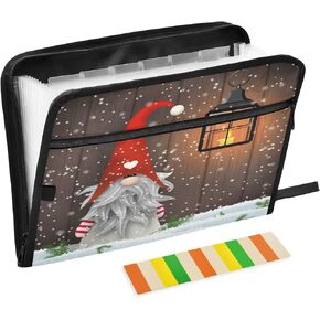 Gnome Winter Snow 13 Pockets Expanding File Folder with Labels, Lantern Light Accordian File Organizer with Zippers for Home Office School Supplies,A4 Letter Size Portable Filing Folders