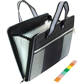 SnailGarden Expanding File Folder-A4 Letter Size-Portable Accordion File Organizer with Handle & Zip-Waterproof 13 Pockets Document Organizer with Colored Labels for Office School Use(Black)
