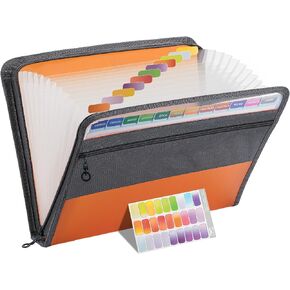 Mr. Pen- Accordion File Organizer, 13 Pockets, Orange, Letter A4 Paper Document Accordion Folder, Expanding File Folder with Sticky Labels, Accordion File Folder Document Organizer