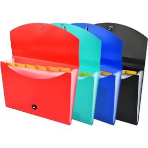 Expanding File Folder with Labels, 7 Pocket Accordion File Folder Document Organizer Expanding Zip File Folder, Letter A4 Paper Document Accordion Folder,4 Pack