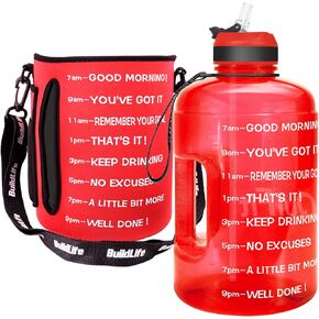 QuiFit Motivational Gallon Water Bottle - with Straw & Time Marker BPA Free Large Reusable Sport Water Jug with Handle for Fitness Outdoor Enthusiasts Leak-Proof