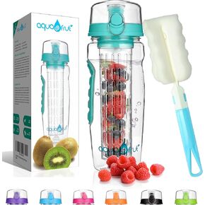 AquaFrut 32 OZ Fruit Infuser Water Bottle BPA-Free Fruit Infusion Sports Bottle - Flip Top Lid w Drinking Spout, Leak Proof, Made of Durable Tritan. Free Recipe eBook! (Black)