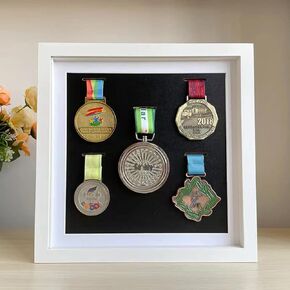 Medal Display Box,Medal Display Stand,Large 5 Medal Display Case - Perfect Medal Display for War Soldiers,Runners,Marathon,Race Winners,Football,Gymnastics and All Sports Medals,Ribbon,(White,12x12")