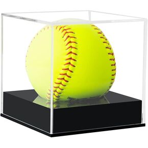 Arcylic Softball Display Case Softball Holder Stand Championship Square Box UV Protected Clear Display Cube for Official 12 Inches Softball Sports Ball Storage Collections