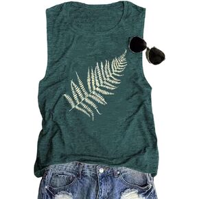 Women Leaf Graphic Tank Tops Summer Aesthetic Plant Print Hiking Adventure Sleeveless Casual Loose Blouse