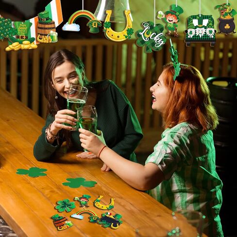 St. Patricks Day Decorations Wooden Shamrock Ornaments Good Luck Clover Hanging Ornament Craft for Tree Shamrock 12 Styles Irish Saint Patricks Day Tree Hanging Decorations(24 Pieces) in Saudi Arabia