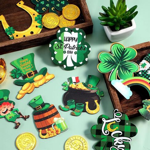 St. Patricks Day Decorations Wooden Shamrock Ornaments Good Luck Clover Hanging Ornament Craft for Tree Shamrock 12 Styles Irish Saint Patricks Day Tree Hanging Decorations(24 Pieces) in Saudi Arabia