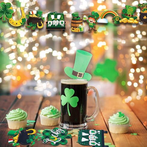 St. Patricks Day Decorations Wooden Shamrock Ornaments Good Luck Clover Hanging Ornament Craft for Tree Shamrock 12 Styles Irish Saint Patricks Day Tree Hanging Decorations(24 Pieces) in Saudi Arabia