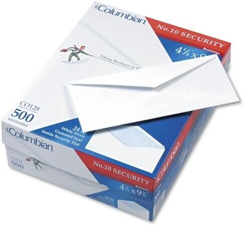 مظروف أمان ملون رقم 10 من كولومبيان، 4-1/8 بوصة × 9-1/2 بوصة، أبيض، 500 لكل صندوق (CO128) in Kuwait