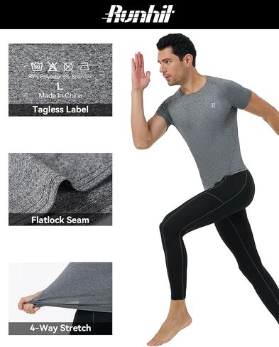 قميص ضغط Runhit للرجال بأكمام قصيرة، تي شيرت رياضي بارد وجاف للتمرين in Kuwait