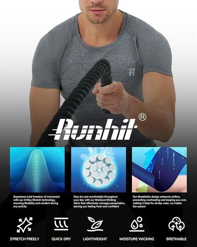 قميص ضغط Runhit للرجال بأكمام قصيرة، تي شيرت رياضي بارد وجاف للتمرين in Kuwait