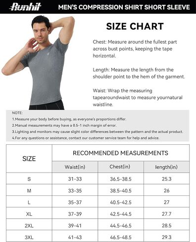 قميص ضغط Runhit للرجال بأكمام قصيرة، تي شيرت رياضي بارد وجاف للتمرين in Kuwait