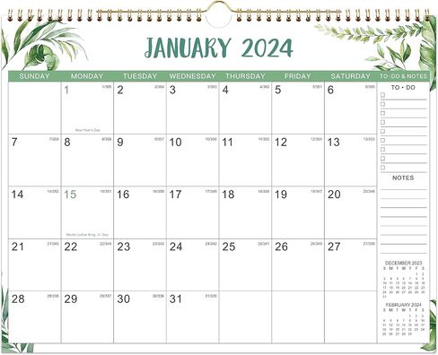 تقويم حائط 2024 - تقويم حائط 2024، يناير 2024 - ديسمبر 2024، 15 بوصة × 11.5 بوصة، 12 تقويمًا شهريًا، كتل يومية مع تواريخ جوليان، ربط قوي بسلك مزدوج، ورق سميك، خطافات تعليق قوية in Saudi Arabia