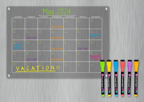 Premium 12"x16" Clear Acrylic Magnetic Wall Calendar for Refrigerator (Monthly) Includes 6 Super Bright Magnetic Wet Erase Markers with Built-in Erasers in Saudi Arabia