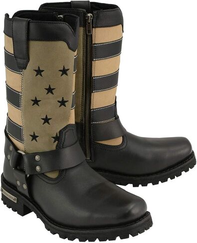 Milwaukee Leather MBL9363 Women’s ‘Stars and Stripes’ Black with Tan Leather Motorcycle Rider Harness Boots - 10 in Saudi Arabia