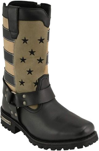Milwaukee Leather MBL9363 Women’s ‘Stars and Stripes’ Black with Tan Leather Motorcycle Rider Harness Boots - 10 in Saudi Arabia
