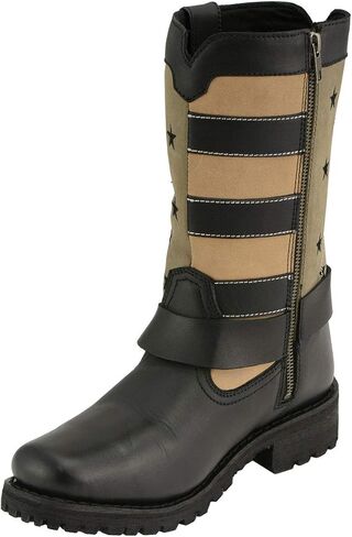 Milwaukee Leather MBL9363 Women’s ‘Stars and Stripes’ Black with Tan Leather Motorcycle Rider Harness Boots - 10 in Saudi Arabia
