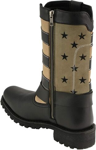 Milwaukee Leather MBL9363 Women’s ‘Stars and Stripes’ Black with Tan Leather Motorcycle Rider Harness Boots - 10 in Saudi Arabia