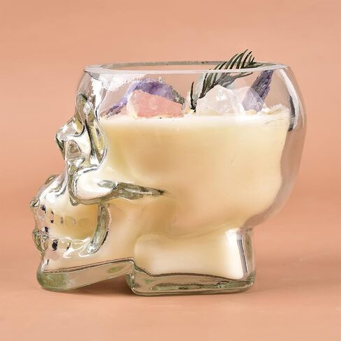 أمويستون الجمجمة الكريستال شمعة الأحجار الكريمة الطبيعية الشموع مع الزجاج الجمجمة شفاء العطر شمعة للديكور المنزل التأمل in Kuwait