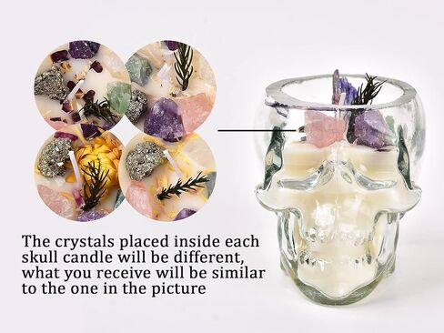 أمويستون الجمجمة الكريستال شمعة الأحجار الكريمة الطبيعية الشموع مع الزجاج الجمجمة شفاء العطر شمعة للديكور المنزل التأمل in Kuwait