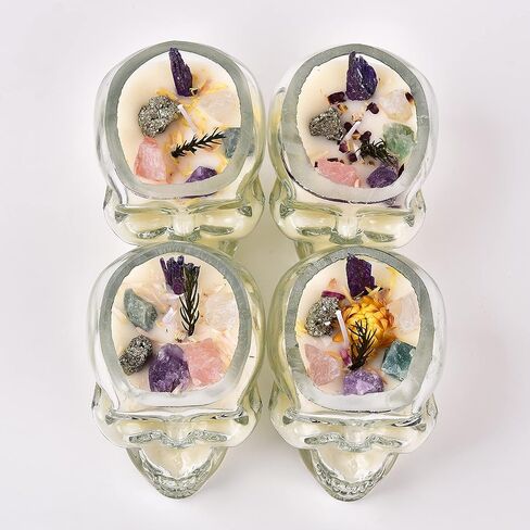 أمويستون الجمجمة الكريستال شمعة الأحجار الكريمة الطبيعية الشموع مع الزجاج الجمجمة شفاء العطر شمعة للديكور المنزل التأمل in Kuwait