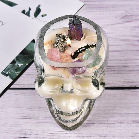أمويستون الجمجمة الكريستال شمعة الأحجار الكريمة الطبيعية الشموع مع الزجاج الجمجمة شفاء العطر شمعة للديكور المنزل التأمل in Kuwait