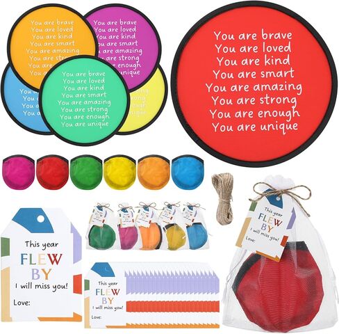 36 Sets End of The Year Gifts Flying Disc Foldable Fan with Storage Bag Inspirational Card and Organza Bag Set Fun End of The School Year Party Favors Summer Gifts Outdoor Activity Game in Saudi Arabia