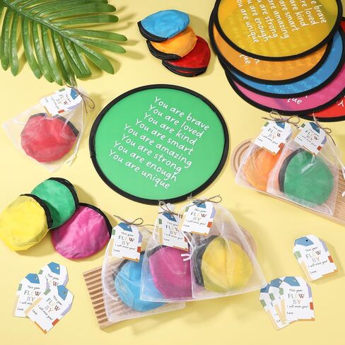 36 Sets End of The Year Gifts Flying Disc Foldable Fan with Storage Bag Inspirational Card and Organza Bag Set Fun End of The School Year Party Favors Summer Gifts Outdoor Activity Game in Saudi Arabia