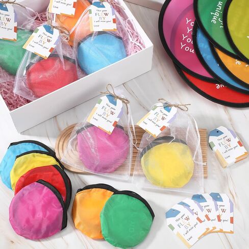 36 Sets End of The Year Gifts Flying Disc Foldable Fan with Storage Bag Inspirational Card and Organza Bag Set Fun End of The School Year Party Favors Summer Gifts Outdoor Activity Game in Saudi Arabia