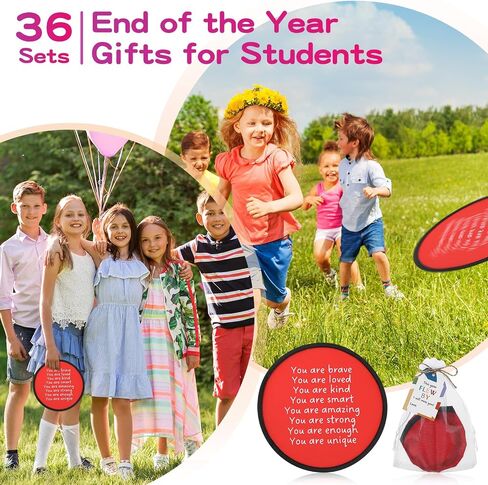 36 Sets End of The Year Gifts Flying Disc Foldable Fan with Storage Bag Inspirational Card and Organza Bag Set Fun End of The School Year Party Favors Summer Gifts Outdoor Activity Game in Saudi Arabia