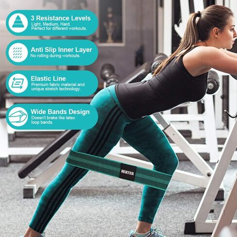 BERTER Resistance Bands for Legs and Butt, Workout Exercise Hip Bands, Fitness Booty Loop Non-Slip Bands for Squats, Deadlifts, Yoga, Sport, Pack of 3 in Saudi Arabia