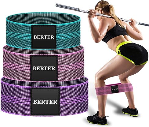 BERTER Resistance Bands for Legs and Butt, Workout Exercise Hip Bands, Fitness Booty Loop Non-Slip Bands for Squats, Deadlifts, Yoga, Sport, Pack of 3 in Saudi Arabia